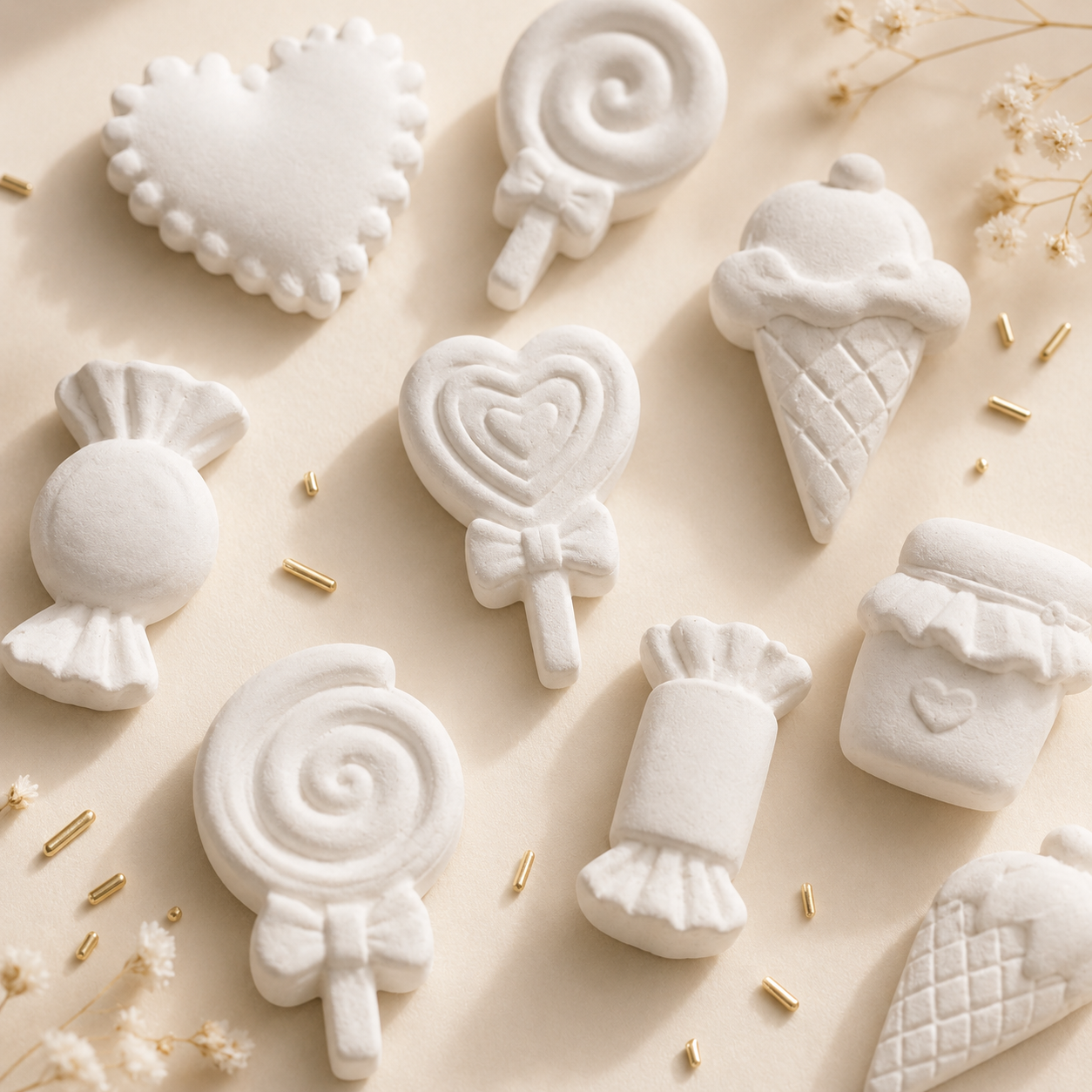 Candy Jar gypsum pieces before painting, close up