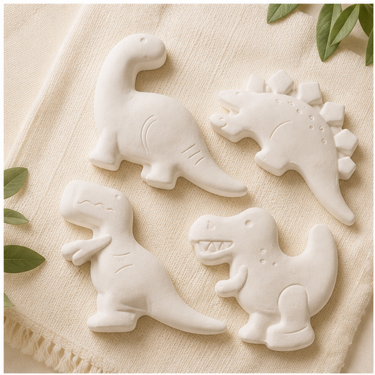 Dino City gypsum pieces before painting, close up