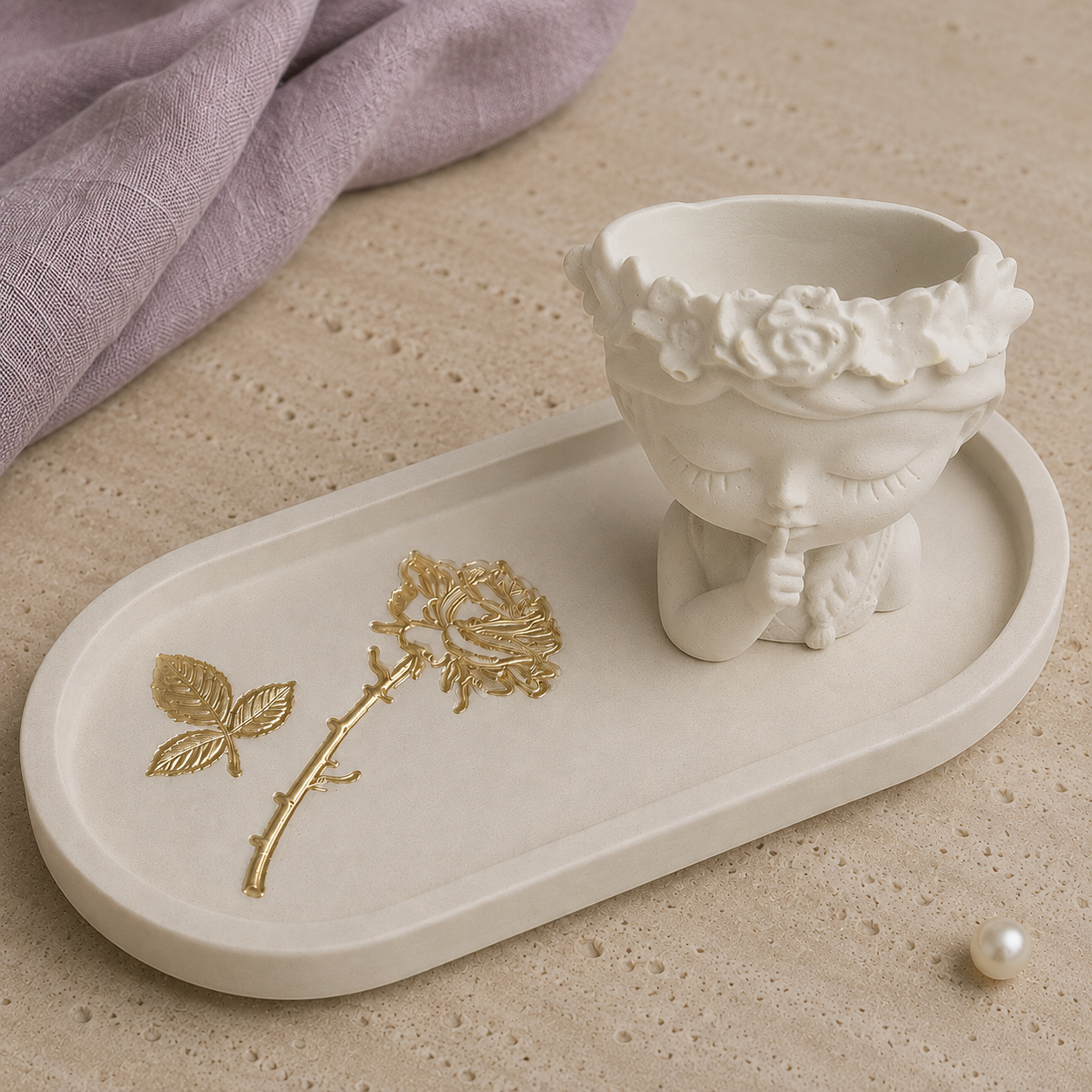 The Golden Rose Keepsake Set, handmade white gypsum trays, Atelier Loulouwa