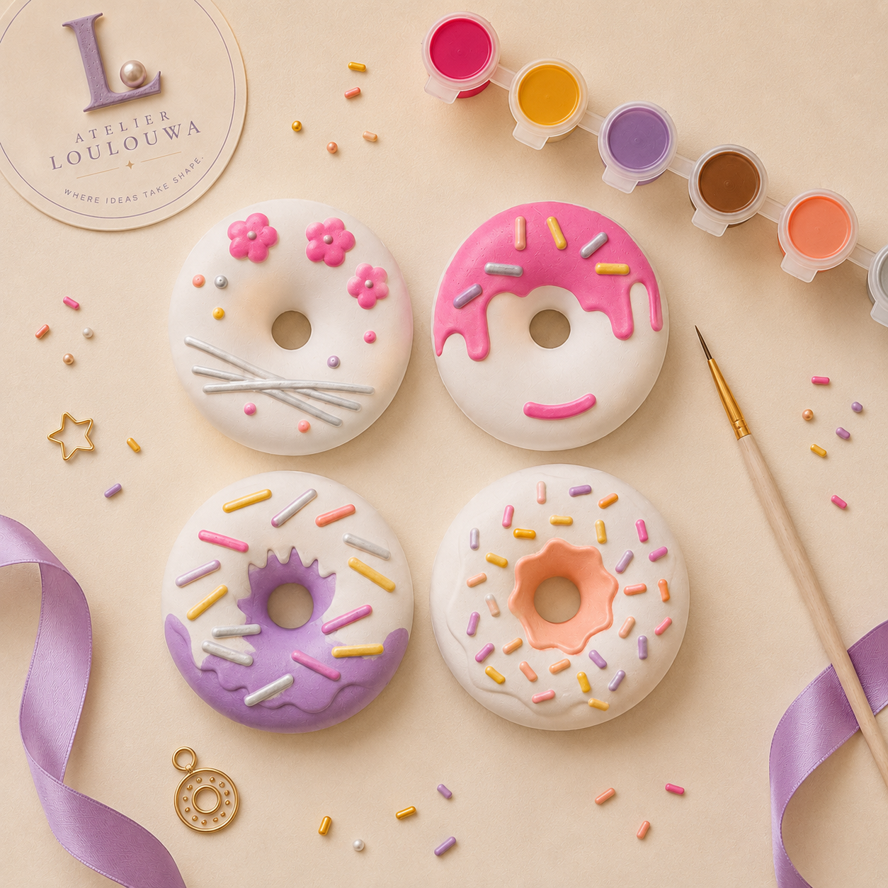 Donut Box painting kit with gypsum pieces and paints