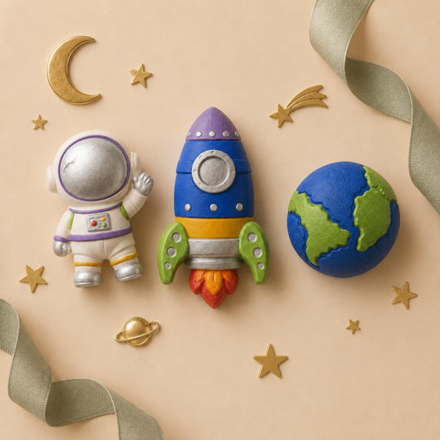 Space painting kit with gypsum pieces and paints