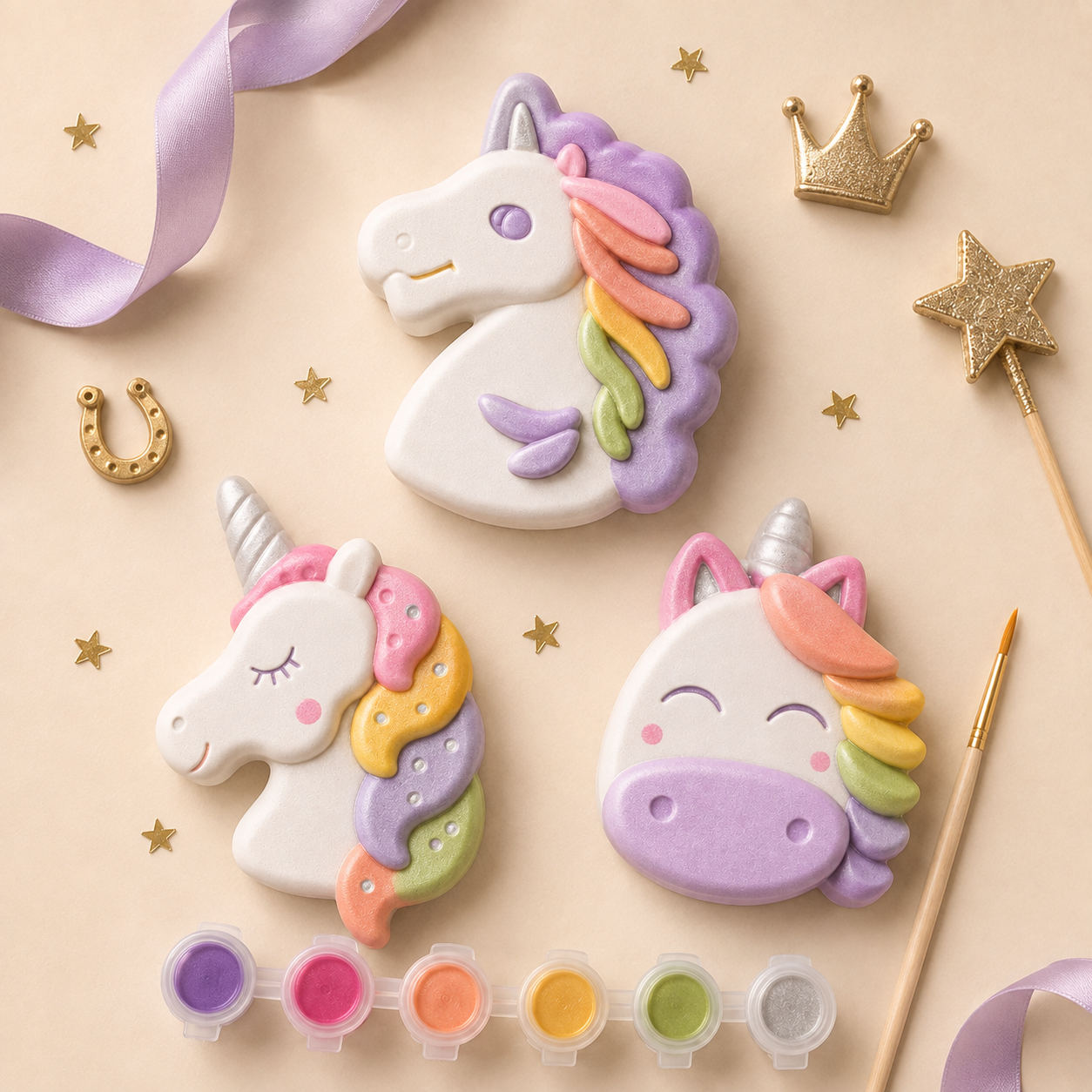 Unicorn Trio painting kit with gypsum pieces and paints