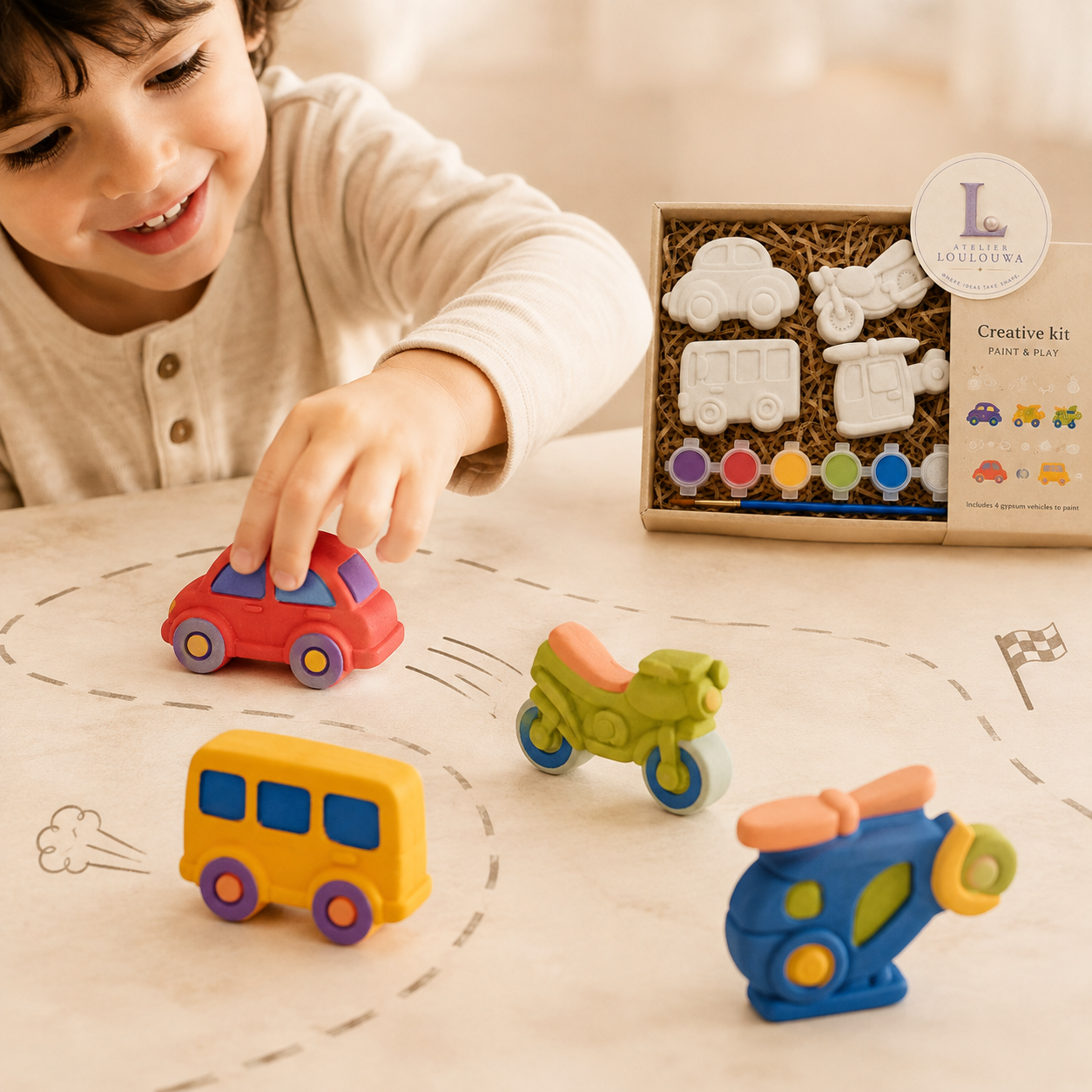 Vehicle Zoomer painting kit with gypsum pieces and paints