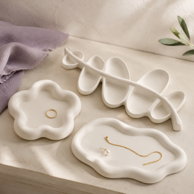 The Organic Harmony Set, handmade white gypsum trays, Atelier Loulouwa
