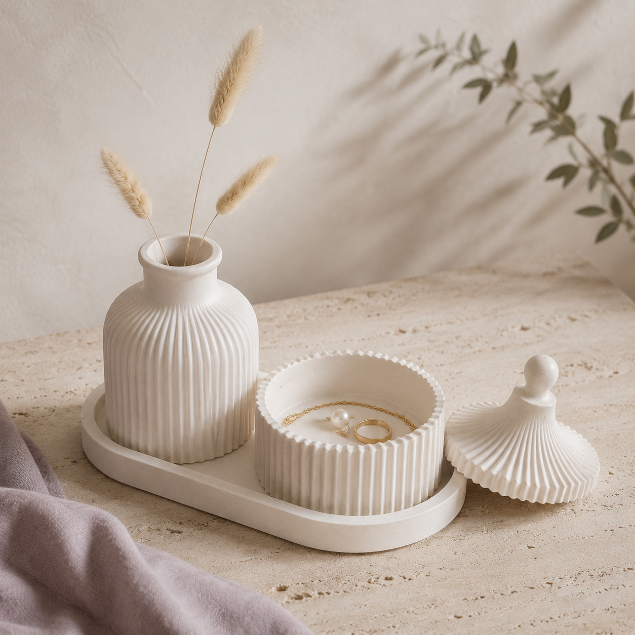 The Quiet Ritual Vanity Set, handmade white gypsum vanity sets, Atelier Loulouwa