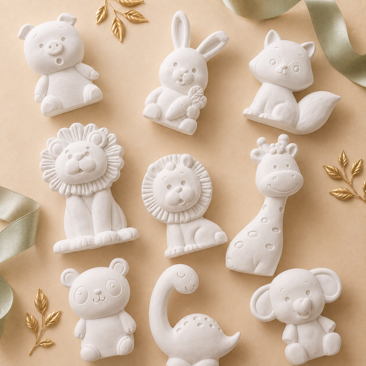 Zoo gypsum pieces before painting, close up