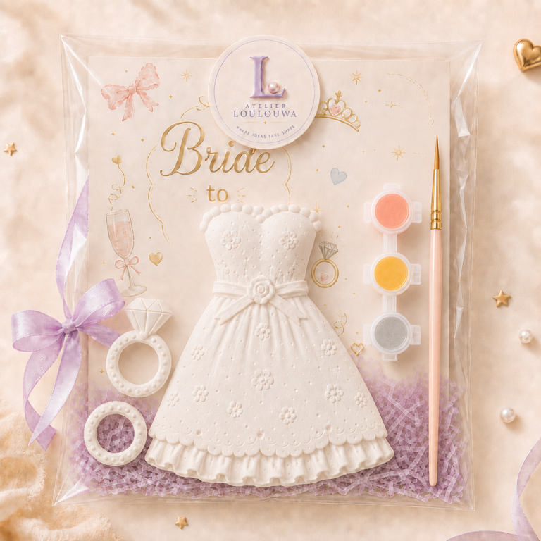 Bride to be painting kit with gypsum wedding dress and ring pieces